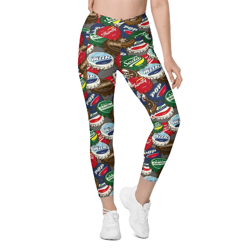 Comfortable Fashion Bottle Caps Crossover Leggings With Pockets