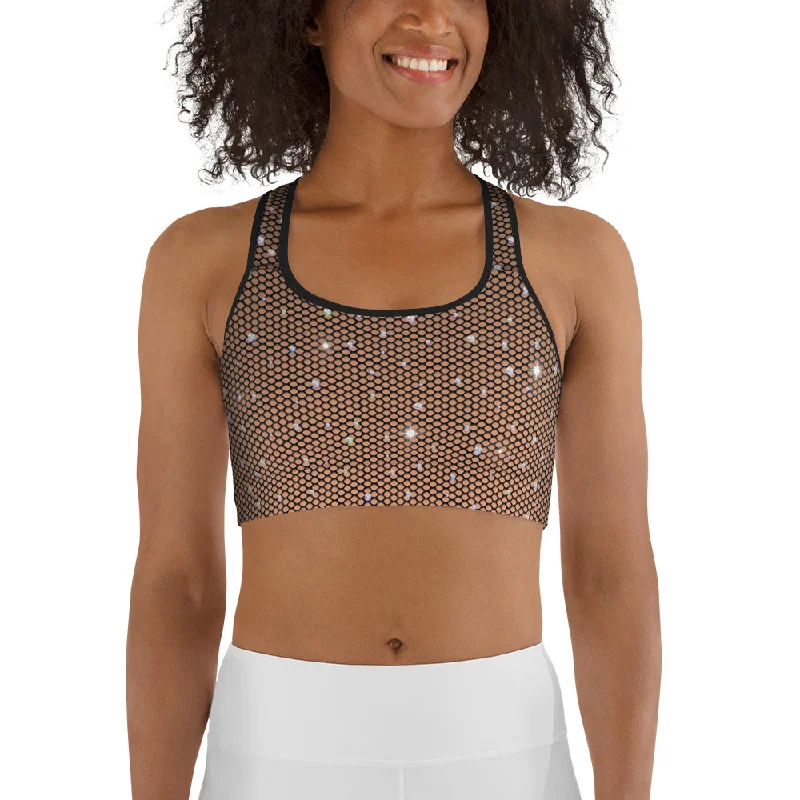Fashion Touch Sparkle Fishnet Print Sports Bra