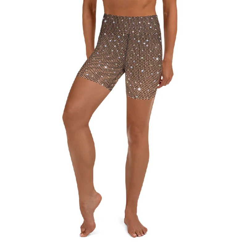 Romantic Temperament Sparkle Fishnet Print Yoga Shorts