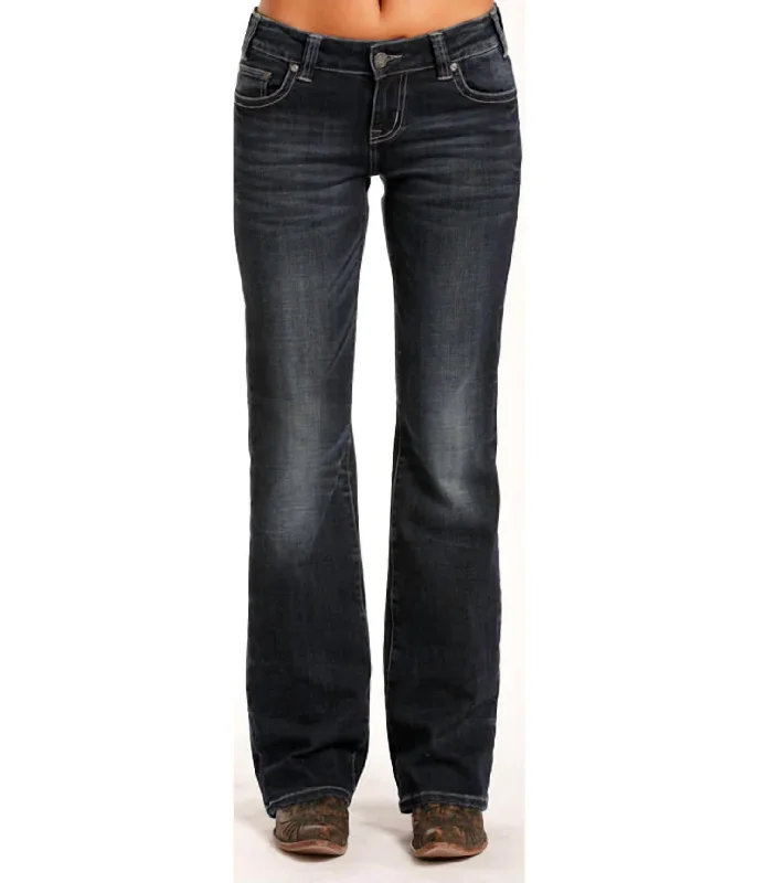 Embroidery Design Women's Riding Jeans Simple Embroidered Pockets In Dark Wash