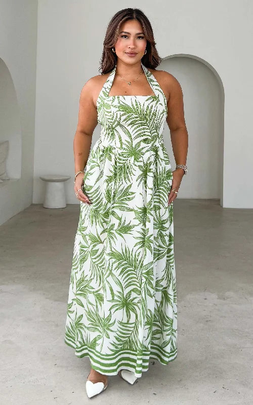 Comfortable Looks Lyra Maxi Dress - Green Leaf Print