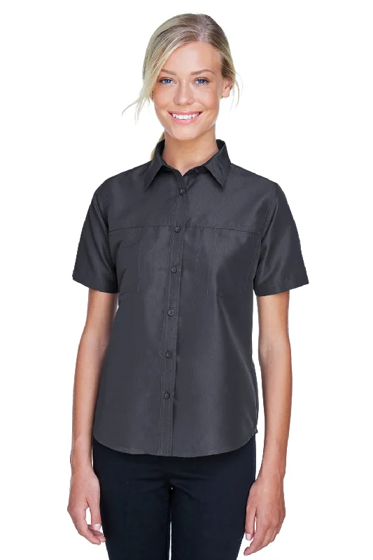 Comfortable Lounge Wear Harriton Womens Key West Performance Short Sleeve Button Down Shirt w/ Double Pockets - Dark Charcoal Grey Comfortable Lounge Wear Harriton Womens Key West Performance Short Sleeve Button Down Shirt w/ Double Pockets - Dark Charcoal Grey