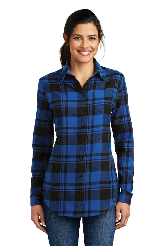 Sports And Leisure Port Authority Womens Flannel Long Sleeve Button Down Shirt - Royal Blue/Black Sports And Leisure Port Authority Womens Flannel Long Sleeve Button Down Shirt - Royal Blue/Black