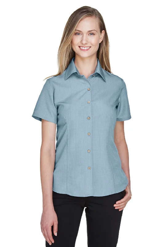 Classic Retro Harriton Womens Barbados Wrinkle Resistant Short Sleeve Button Down Camp Shirt - Cloud Blue Classic Retro Harriton Womens Barbados Wrinkle Resistant Short Sleeve Button Down Camp Shirt - Cloud Blue