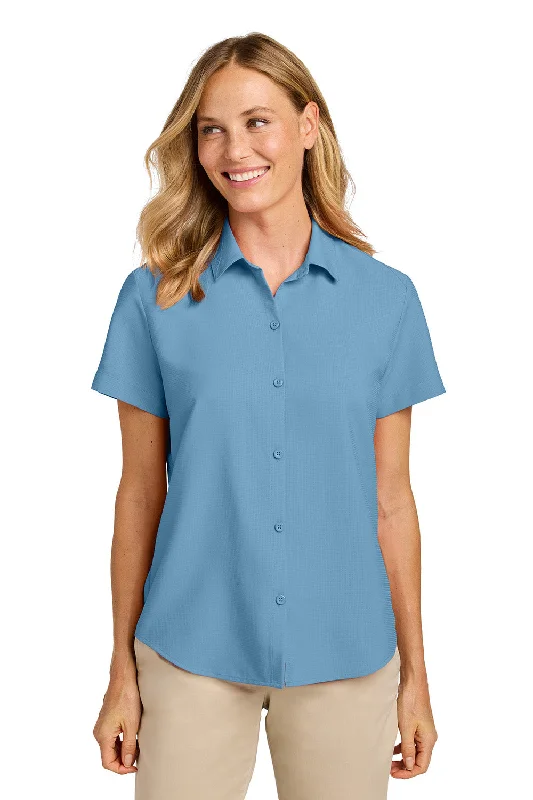 Knowledge And Elegance Port Authority Womens UV Dockside Moisture Wicking Short Sleeve Button Down Shirt - Carolina Blue - NEW Knowledge And Elegance Port Authority Womens UV Dockside Moisture Wicking Short Sleeve Button Down Shirt - Carolina Blue - NEW
