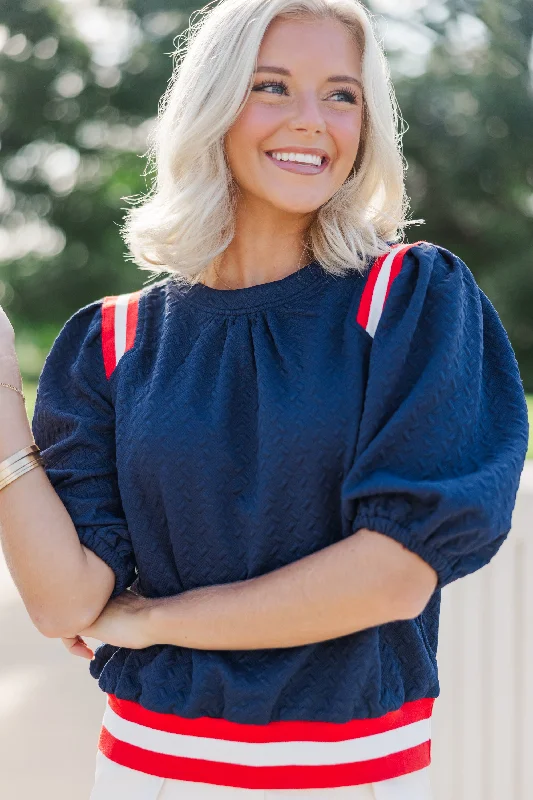 Hooded design See It Through Navy Blue Textured Blouse