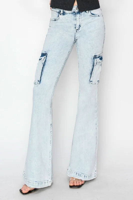 Stylish Ease RISEN Full Size High Rise Cargo Flare Jeans