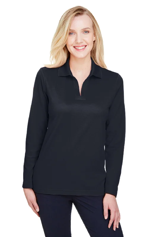 Modern Tailoring Devon & Jones Womens CrownLux Performance Moisture Wicking Long Sleeve Polo Shirt - Black Modern Tailoring Devon & Jones Womens CrownLux Performance Moisture Wicking Long Sleeve Polo Shirt - Black