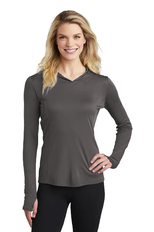 Slightly Flared Design Sport-Tek Womens Competitor Moisture Wicking Long Sleeve Hooded T-Shirt Hoodie - Iron Grey - Closeout Slightly Flared Design Sport-Tek Womens Competitor Moisture Wicking Long Sleeve Hooded T-Shirt Hoodie - Iron Grey - Closeout