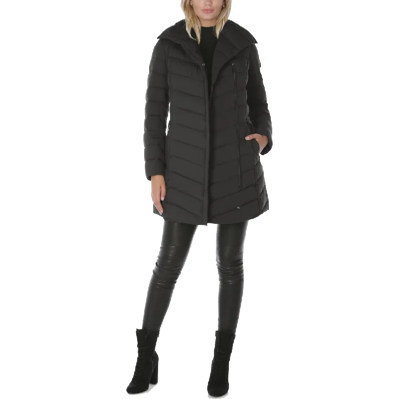 Easy Fashion Tahari Kim Women's Asymmetric Quilted Mid-Length Puffer Coat with Tie Waist