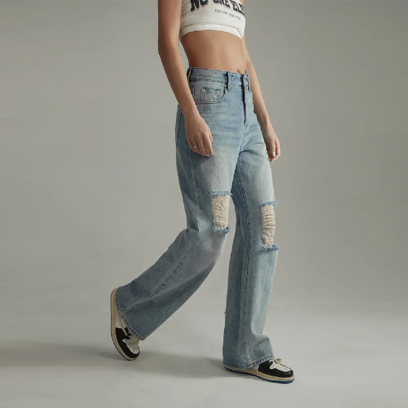 Chic Comfort Distressed Ripped Wide Denim Jeans