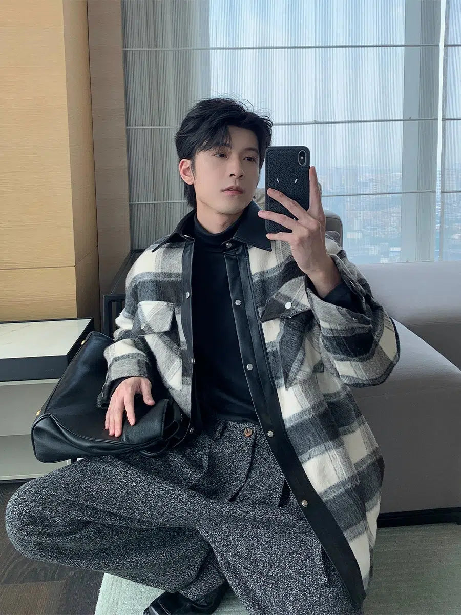 Comfortable Looks Leather Accents Plaid Jacket