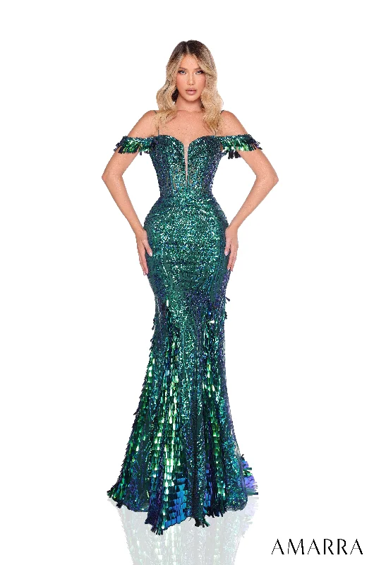 All-Day Outfits Amarra 88298 - Iridescent Off-Shoulder Sequin Mermaid Dress
