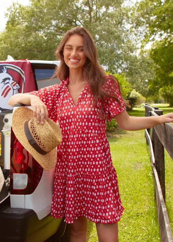 Cozy Essentials Wear Crimson Game Day Short Sleeve Tiered Dress