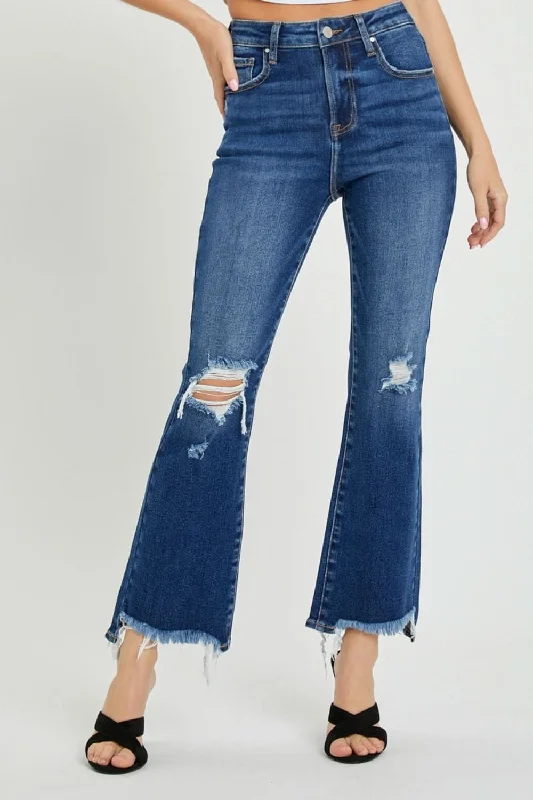 Relaxed Dresses RISEN High Rise Distressed Crop Flare Jeans
