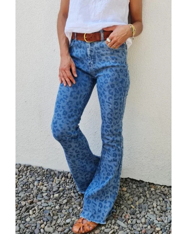 Easygoing Fashion Azura Exchange Leopard Print High Waist Flare Jeans - 6 US
