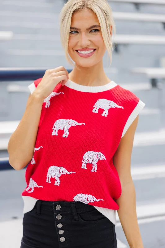 Cozy Fashion Trends Pack A Punch Red Sequin Elephant Sleeveless Sweater