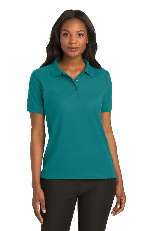 Soft Textures Port Authority Womens Silk Touch Wrinkle Resistant Short Sleeve Polo Shirt - Teal Green Soft Textures Port Authority Womens Silk Touch Wrinkle Resistant Short Sleeve Polo Shirt - Teal Green