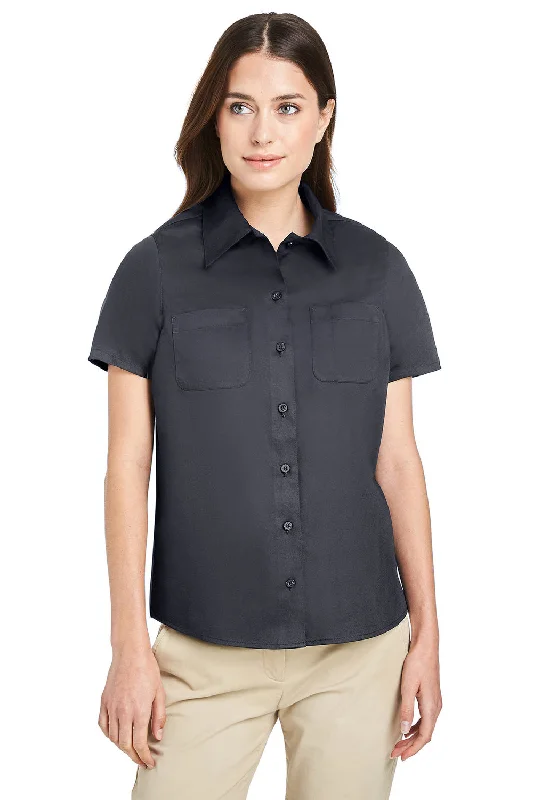 Moisture wicking Harriton Womens Advantage Wrinkle Resistant Short Sleeve Button Down Shirt w/ Double Pockets - Dark Charcoal Grey Moisture wicking Harriton Womens Advantage Wrinkle Resistant Short Sleeve Button Down Shirt w/ Double Pockets - Dark Charcoal Grey