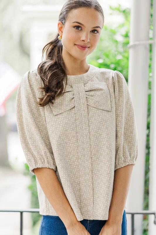 Design And Tailoring Stand Out Taupe Bow Detail Blouse
