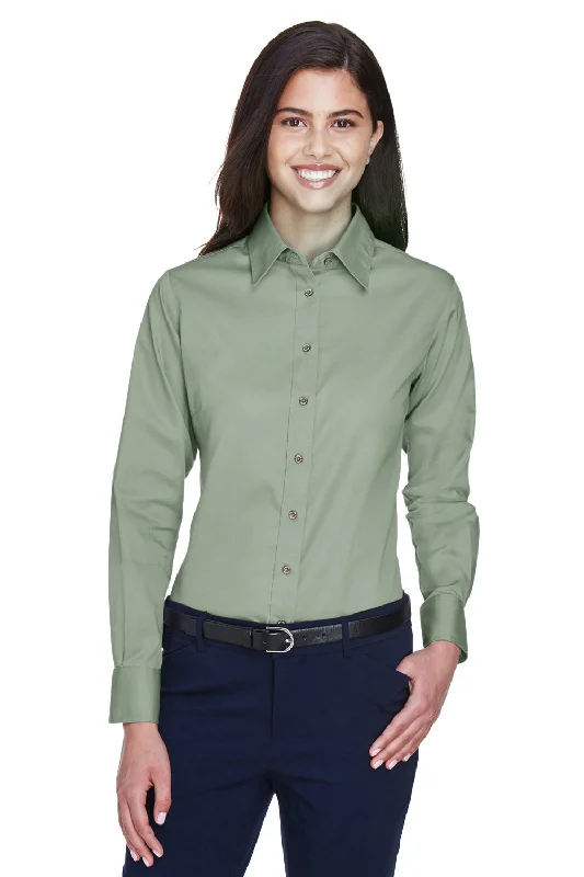 Classic And Versatile Harriton Womens Wrinkle Resistant Long Sleeve Button Down Shirt - Dill Green Classic And Versatile Harriton Womens Wrinkle Resistant Long Sleeve Button Down Shirt - Dill Green
