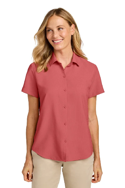 Beautiful Romance Port Authority Womens UV Dockside Moisture Wicking Short Sleeve Button Down Shirt - Coral Reef - NEW Beautiful Romance Port Authority Womens UV Dockside Moisture Wicking Short Sleeve Button Down Shirt - Coral Reef - NEW