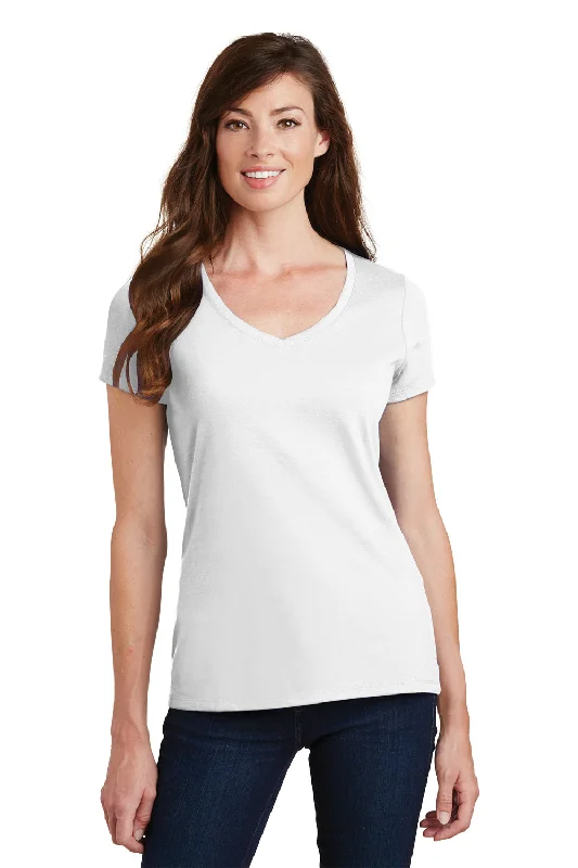 Knitted Design Port & Company Womens Fan Favorite Short Sleeve V-Neck T-Shirt - White Knitted Design Port & Company Womens Fan Favorite Short Sleeve V-Neck T-Shirt - White
