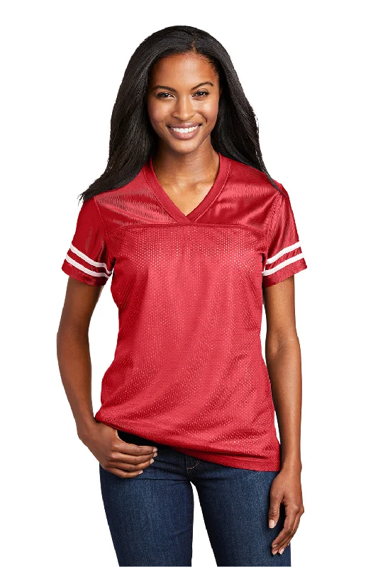 Sporty Wear Sport-Tek Womens Short Sleeve V-Neck T-Shirt - True Red/White