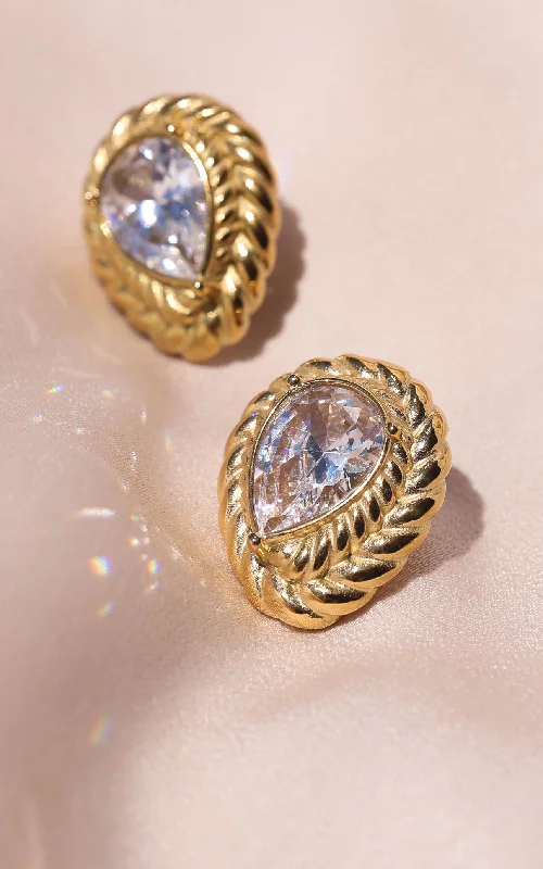 Chic Lounge Quartilla Stud Earrings - Gold Teardrop Twist Stone