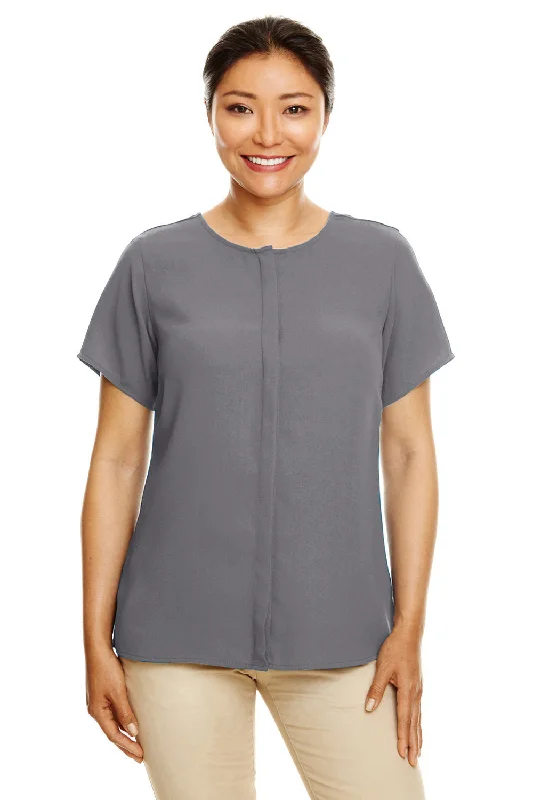 Mid-length Style Devon & Jones Womens Perfect Fit Short Sleeve Blouse - Graphite Grey Mid-length Style Devon & Jones Womens Perfect Fit Short Sleeve Blouse - Graphite Grey