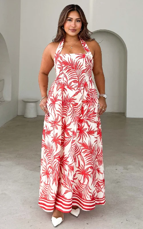 Chic Outfits Lyra Maxi Dress - Orange Leaf Print