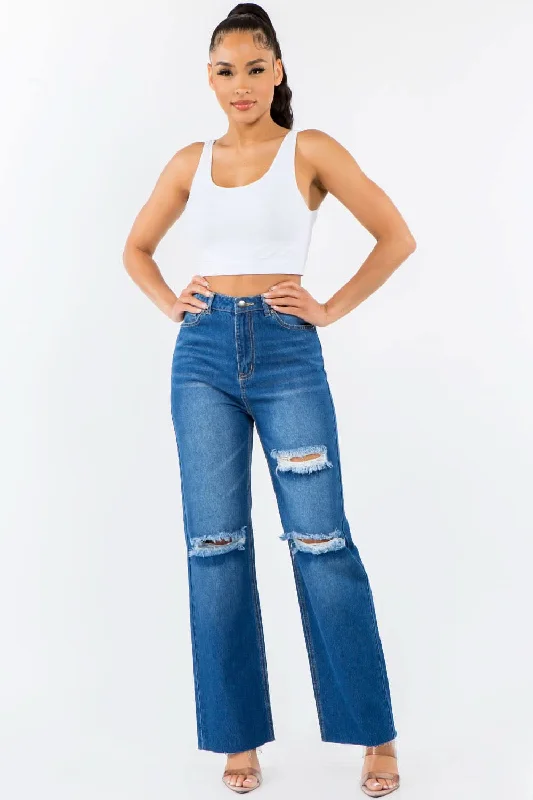 Cozy Apparel American Bazi High Waist Distressed Wide Leg Jeans