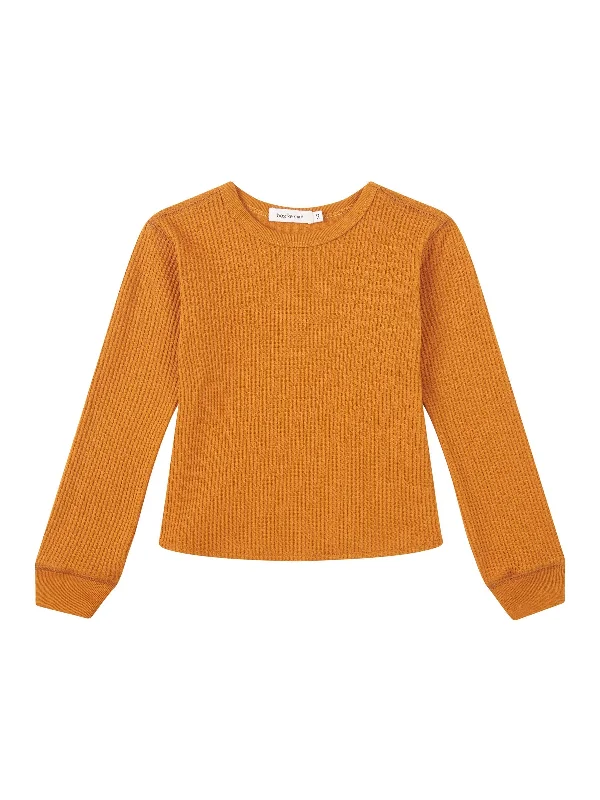 Light And Breathable mini scoop waffle long sleeve t.shirt