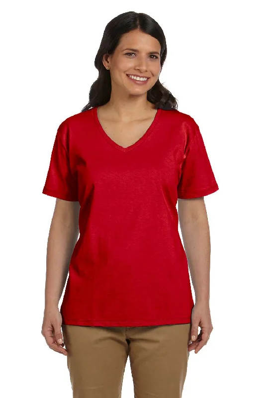 Comfortable And Simple Hanes Womens ComfortSoft Short Sleeve V-Neck T-Shirt - Deep Red - Closeout Comfortable And Simple Hanes Womens ComfortSoft Short Sleeve V-Neck T-Shirt - Deep Red - Closeout