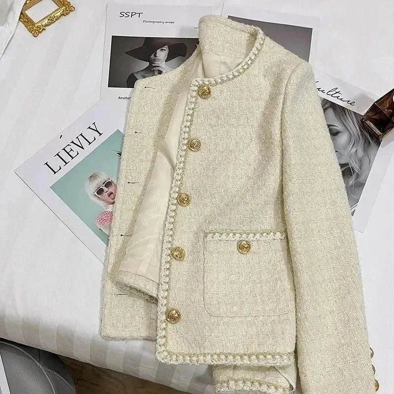 Weekend Wear Gold Button Short Tweed Jackets Women