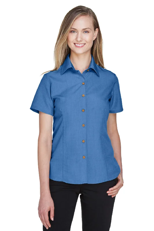 Weekend Comfort Wear Harriton Womens Barbados Wrinkle Resistant Short Sleeve Button Down Camp Shirt - Pool Blue Weekend Comfort Wear Harriton Womens Barbados Wrinkle Resistant Short Sleeve Button Down Camp Shirt - Pool Blue
