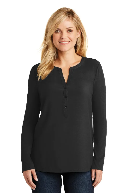 Fresh And Simple Port Authority Womens Concept Jersey Long Sleeve Henley T-Shirt - Black - Closeout Fresh And Simple Port Authority Womens Concept Jersey Long Sleeve Henley T-Shirt - Black - Closeout