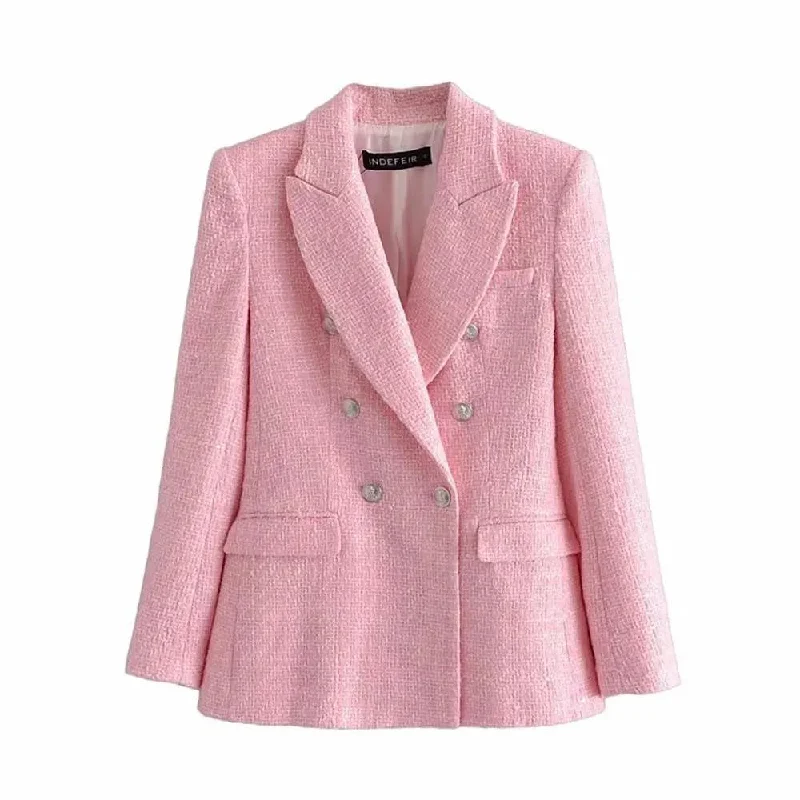 Versatile Outfits Pink Tweed Blazer Women - Formal-Business - Plain-Solid