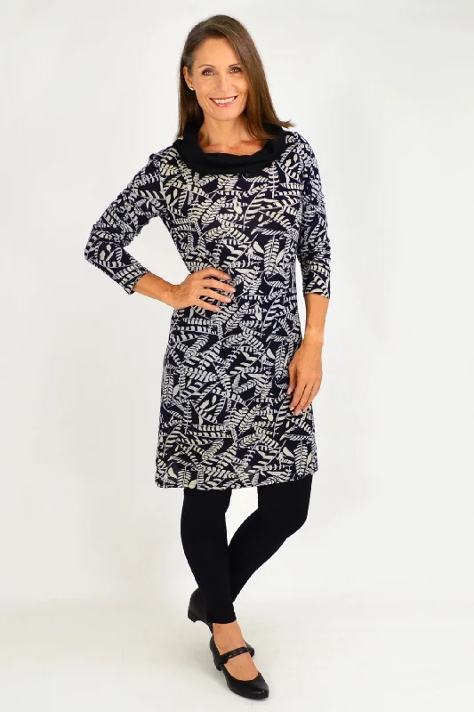 Thin Design Roll Neck Leaf Winter Tunic Dress