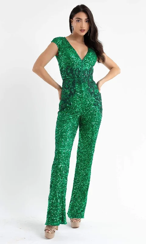 Relaxed Weekend Wear Primavera Couture - 3775 Cap Sleeve Sequin Jumpsuit
