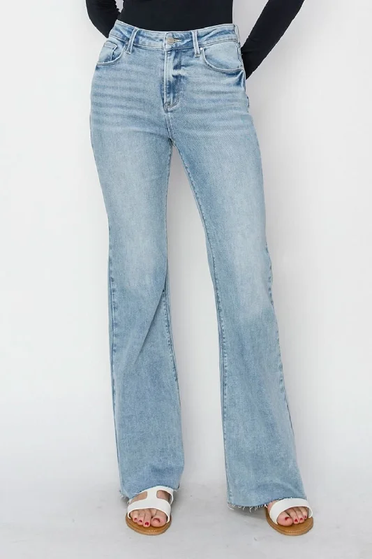 Comfortable Jackets RISEN Full Size High Rise Raw Cut Hem Bootcut Jeans