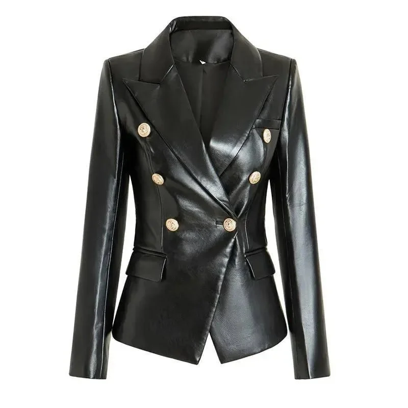 Soft Layers Black Leather Blazer Women - Formal-Business - Plain-Solid