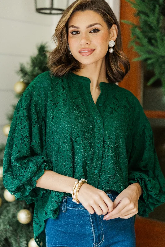 Modern City Fate: Take It All In Hunter Green Lace Blouse