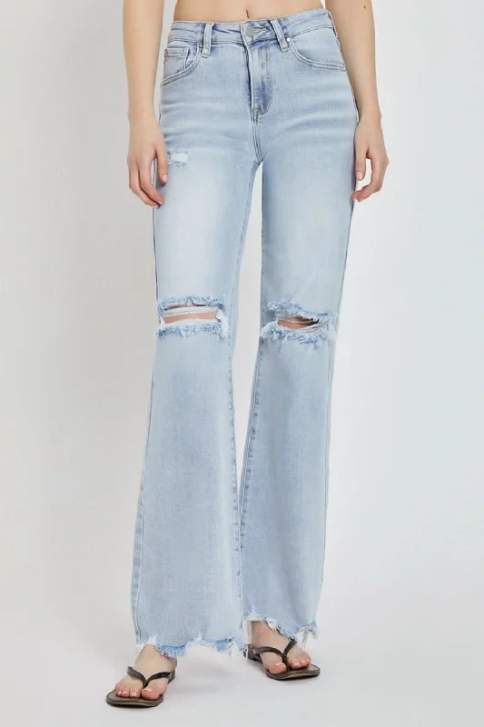 Urban Comfort RISEN Full Size High Rise Distressed Wide Leg Jeans