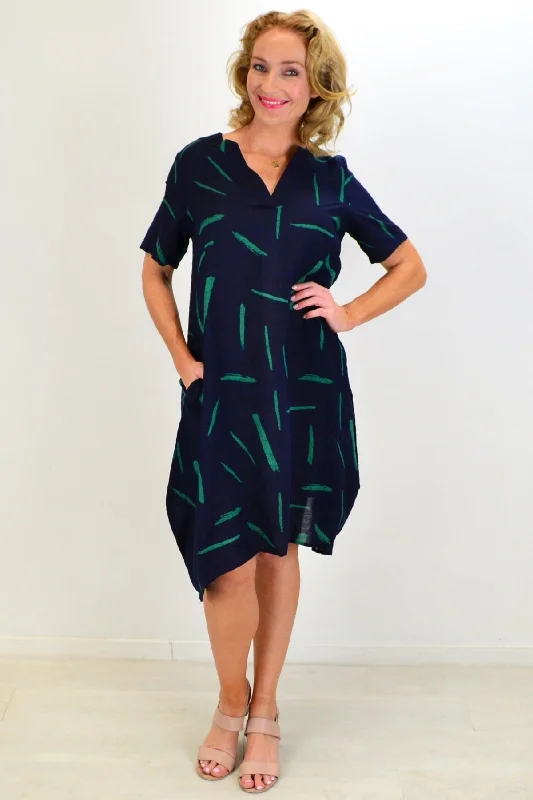 Soft Comfort Wear Blue Green Splash Tunic Dress