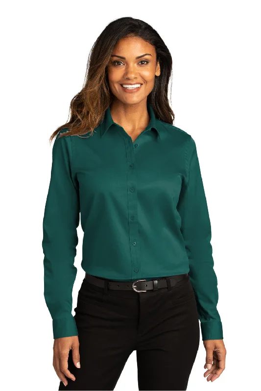 Exquisite Fabrics Port Authority Womens SuperPro Wrinkle Resistant React Long Sleeve Button Down Shirt - Marine Green - Closeout Exquisite Fabrics Port Authority Womens SuperPro Wrinkle Resistant React Long Sleeve Button Down Shirt - Marine Green - Closeout