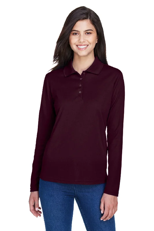 British Style Core 365 Womens Pinnacle Performance Moisture Wicking Long Sleeve Polo Shirt - Burgundy British Style Core 365 Womens Pinnacle Performance Moisture Wicking Long Sleeve Polo Shirt - Burgundy
