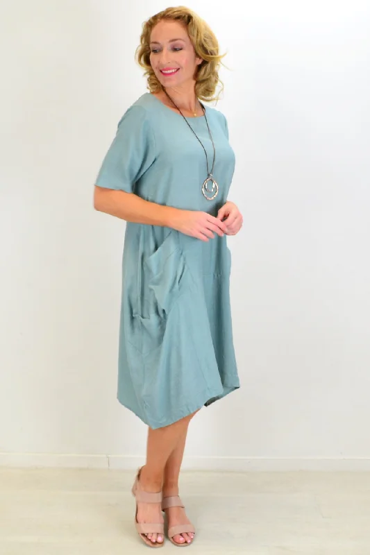 Nightclub Style Sage Big Pocket Shift Tunic Dress