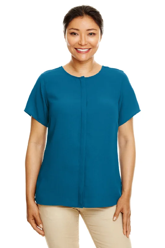 Soft Relaxation Wear Devon & Jones Womens Perfect Fit Short Sleeve Blouse - Dark Teal Blue Soft Relaxation Wear Devon & Jones Womens Perfect Fit Short Sleeve Blouse - Dark Teal Blue