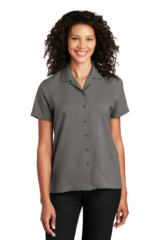Cozy Street Style Port Authority Womens Performance Moisture Wicking Short Sleeve Button Down Camp Shirt - Graphite Grey Cozy Street Style Port Authority Womens Performance Moisture Wicking Short Sleeve Button Down Camp Shirt - Graphite Grey